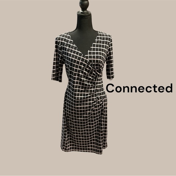 BLACK AND WHITE CHECKERED WOMENS DRESS SIZE 6 BY CONNECTED GENTLY WORN - Picture 1 of 3